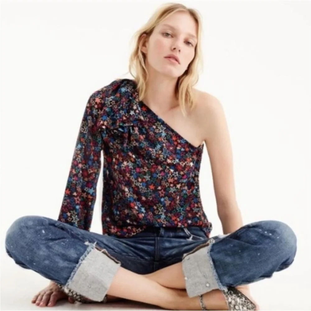J. Crew One Shoulder Top in Kaleidoscope Star Print